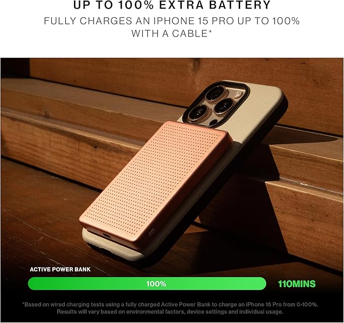 Native Union Active Power Bank | Magnetic - MagSafe Compatible 5000mAh 15W Portable Charger - USB-C Cable Included - Compatible with iPhone Air, 17, 17 Pro, 17 Pro Max, AirPods Pro 3 & More (Black)