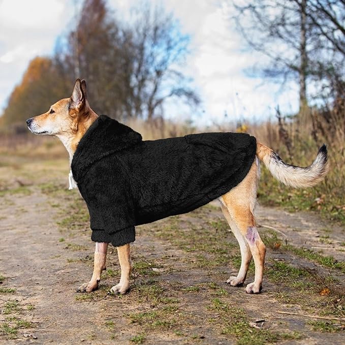 5XL Dog Sweaters for Large Dogs,Extra-Large Dog Hoodie,Warm Fuzzy Fleece Sweatshirt with Hood & Pocket,Leash Hole,Cozy Cold Weather Pet Clothes Sweater Hoodie for Large Dogs(Black,5XL)