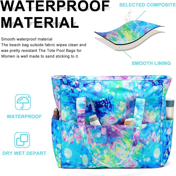 Bluboon Waterproof Beach Tote Pool Bags for Women Ladies Extra Large Carry On Bag With Wet Compartment for Weekender Travel