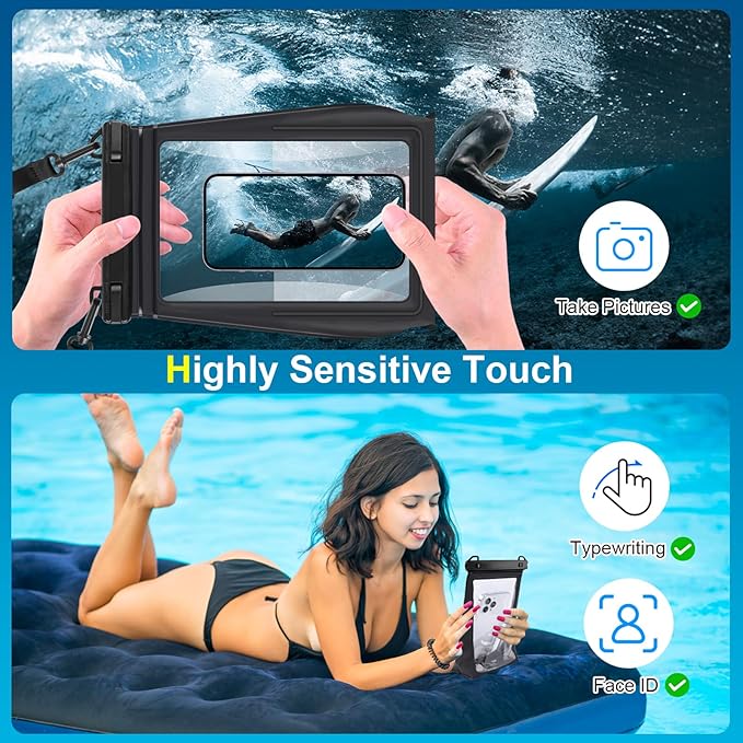 Large Waterproof Phone Pouch Floating, Waterproof Phone Case for iPhone 15 14 Pro Max 13 Plus 12 11 X XS XR Samsung S23 S22 up to 8.5'', Water Proof Phone Dry Bag for Swimming Kayaking Black