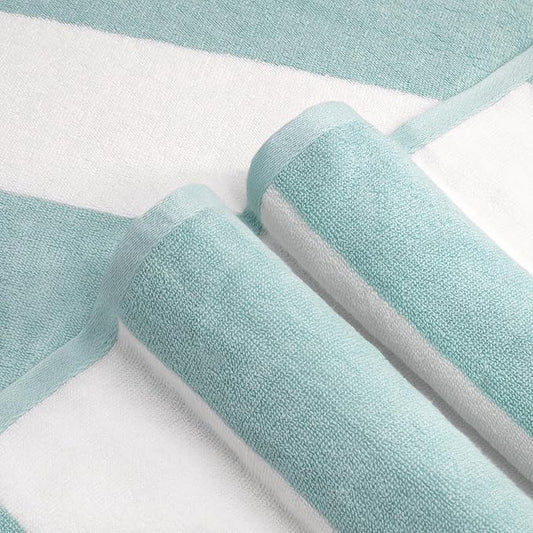 CLOWOOD Plush Oversized Beach Towel - Cotton 40 x 70 Inch Large Thick Aqua Striped Cabana Pool Swimming Towel