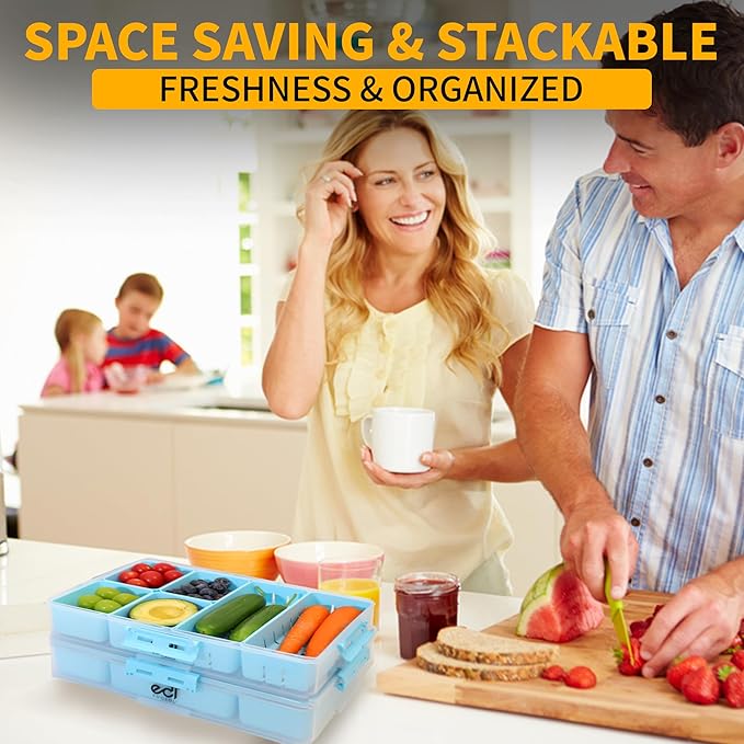 Stackable Snackle Box Containers (2 Pack) 14 Compartment Snack Organizer with Airtight Lids & Handles _ BPA Free, Leakproof, Microwave & Dishwasher Safe Snacklebox for Travel, Gifts & Fridge Storage