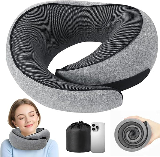 Memory Foam U-Shaped Travel Neck Pillow with Storage Bag, Great for Long Flights, Family Trips, and Offices, Comfortable Breathable Design (Dark Gray)