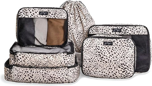Jadyn Packing Cubes for Travel, 6-Piece Large Packing Cube Organizer Set for Suitcase, Duffel Bag, Luggage, Multiple Sizes Travel Essentials (Cheetah Spot)