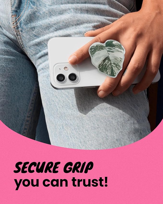 OnTheGrip Cute Acrylic Tropical Leaf Design Collapsible Expandible Mobile Phone Grip Stand Holder for Smartphone Tablet Cell Phone Accessory (Monstera Deliciosa)