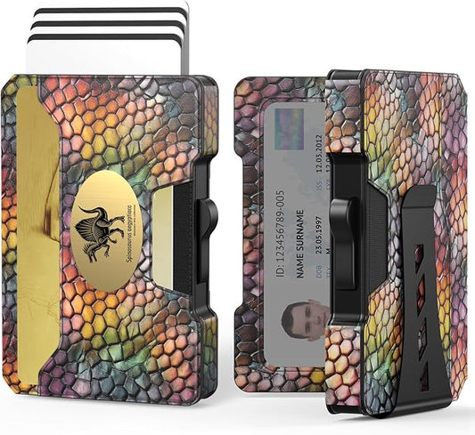 Slim Wallet for Men - Minimalist Mens Wallet with Money Clip, Aluminum Pop Up Card Case and Leather Slots Credit Card Holder RFID Blocking Wallet for Men with Gift Box