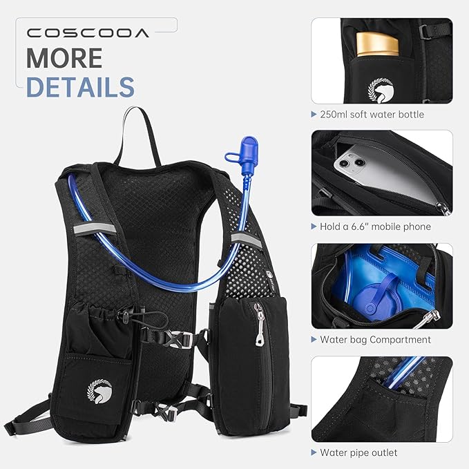 Lightweight Running Vest for Women Men, Adjustable Chest Straps Running Hydration Vest with 1.5L Water Bladder for Hiking Trail Running Cycling Race Marathon