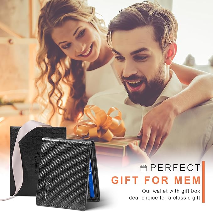 Travelambo Genuine Leather Wallet for Men with Gift Box - Handmade Bifold Stylish - Mens Wallets Rfid Blocking with 2 ID Windows