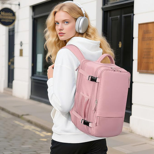 Beraliy Large Travel Backpack for Women, Personal Item Bag Airline Approved, Carry On Luggage, 17 inch Laptop Backpack, Waterproof Backpack, Hiking Backpack, Pink