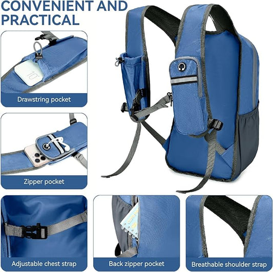 15L Small Hiking Backpack for Men Women Lightweight Packable Backpack Foldable Casual Daypack for Camping Travel Outdoor, Dark Blue