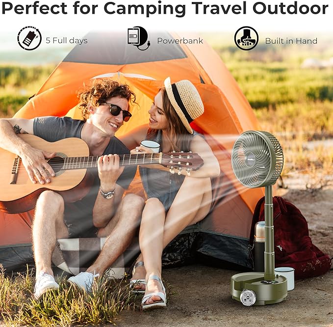 20000mAh Battery Operated Fan, Rechargeable Portable Fan, 112H Run, 9 Speeds Oscillating with Remote, Battery Powered with Timer & Light for Travel Cruise Essentials RV Outdoor Power Outage