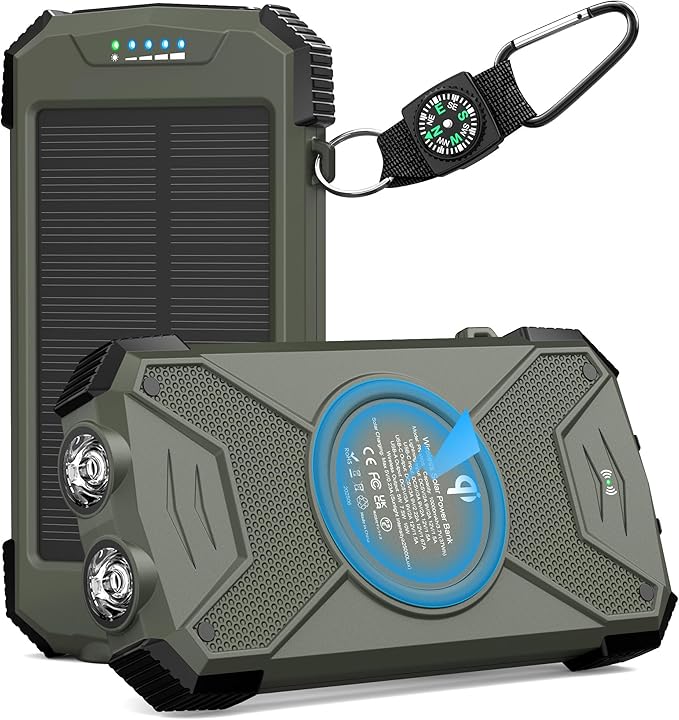 BLAVOR Solar Charger Power Bank 10,000mAh, Portable Wireless Charger, 20W Fast Charging External Battery Pack with USB C for Cell Phones, Solar Panel Charger with Dual Flashlight for Camping