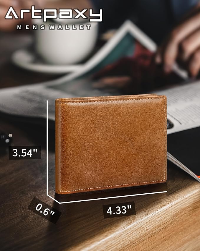 Artpaxy Mens Wallet Bifold Genuine Leather RFID Blocking Wallet for Men with 1 ID Windows 13 Card Holders 2 cash pockets 1 Gift Box