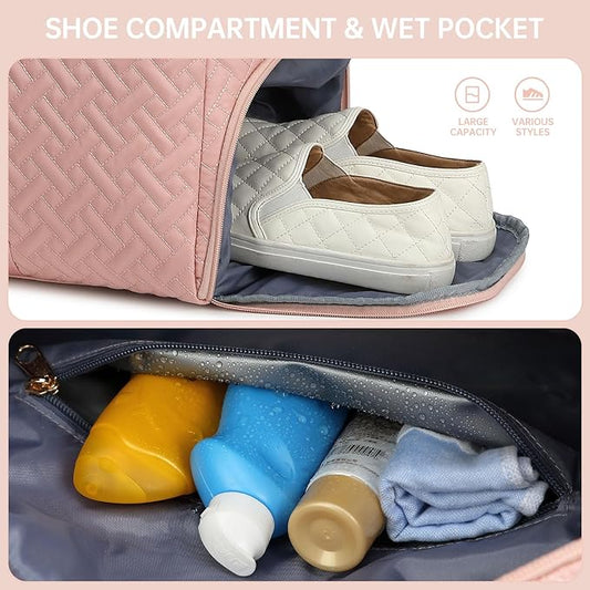 Duffle Bag for Travel, Weekender Bag with Shoe Compartment, Carry On Overnight Bag for Women with Toiletry Bag, Gym Bag with Wet Pocket, Hospital Bags for Labor and Delivery Beige