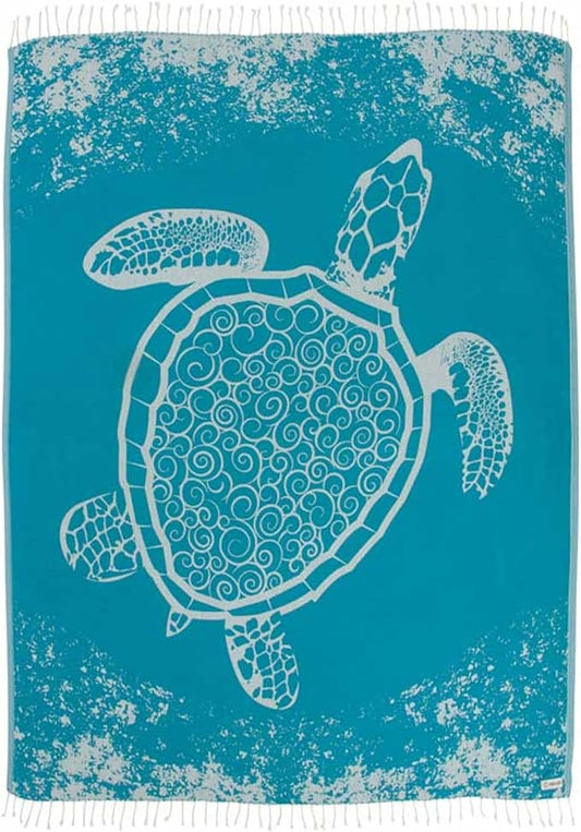 Sand Cloud Extra Large Turkish Beach Towel - Free 100% Organic Cotton Yarn Quick Dry for Beach, Picnic, Blanket or Bath As Seen on Shark Tank Marine Life (Crush Turtle Teal)