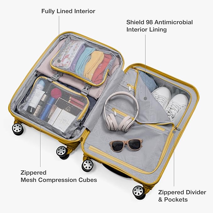 Traveler's Choice Pagosa Indestructible Hardshell Expandable Spinner Luggage, Yellow, 3-Piece Set (22/26/30)