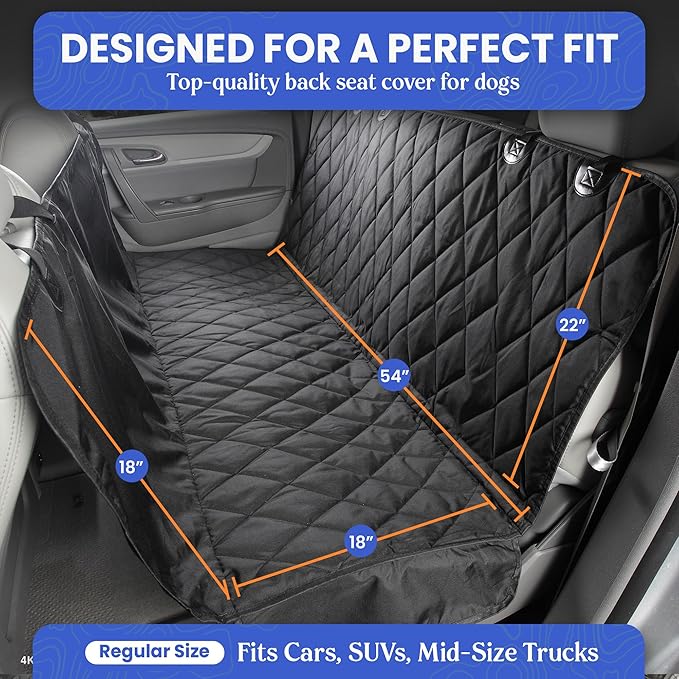 4Knines Dog Backseat Cover with Hammock for Cars, SUVs, and Trucks – Waterproof Layers, Nonslip Seat Protector, Durable Nylon Clips, K9 Shield with Heavy Duty Thread, (Extra Large, Tan)