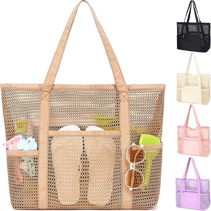 Mesh Beach Bag for Women, Casual Hobo Bags Large Beach Tote for Pool Travel Cruise Vacation Essentials
