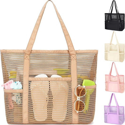 Mesh Beach Bag for Women, Casual Hobo Bags Large Beach Tote for Pool Travel Cruise Vacation Essentials