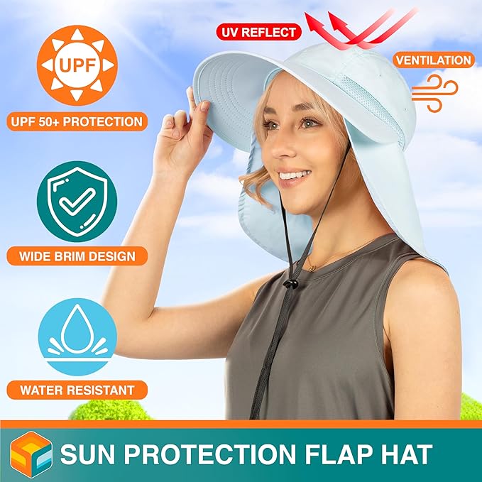 SUN CUBE Sun Hat for Women with Ponytail Hole Neck Flap, Gardening Hat Women Sun Protection, UV Hats Hiking Walking Fishing