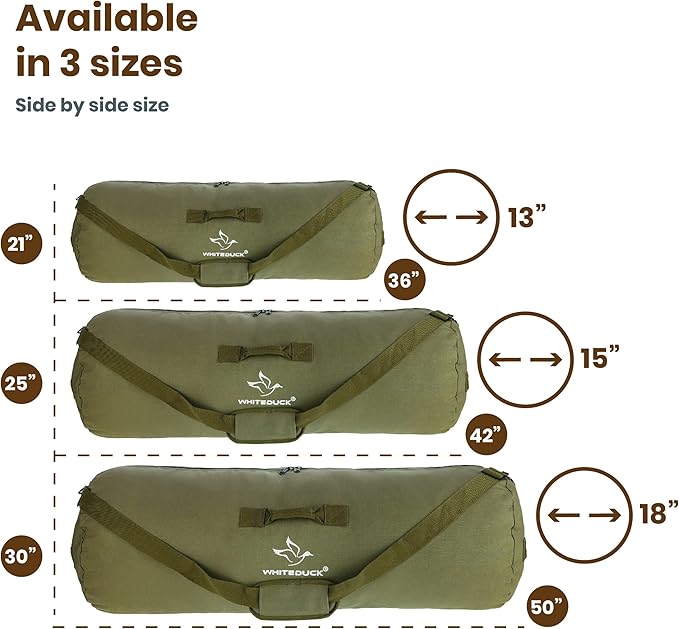 WHITEDUCK HOPLITE Heavy Duty Military Canvas Duffel Bag, Army Cargo Style, Foldable Tactical Outdoor Bag, Travel, Storage