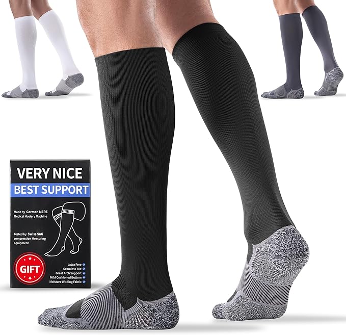 Medical Compression Socks 20-30 mmHg for Men Women (3 Pairs) - Best Support for All Day Wear, Pain Relief, Circulation