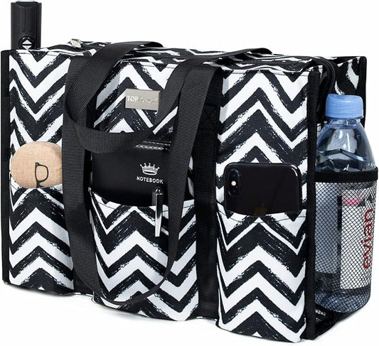 TOPDesign Utility Water Resistant Tote Bag with 13 Pockets, Top Zipper Closure & Thick Bottom Support, for Working Women