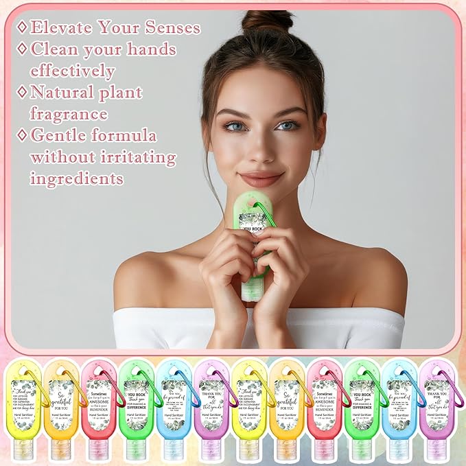 24 Pack Appreciation Hand Sanitizer Keychains Eucalyptus Mini Hand Sanitize Gel Travel Size Thank You Gift for Women Baby Shower Bridesmaid Gifts Wedding Coworker Teacher Nurse Christmas Party