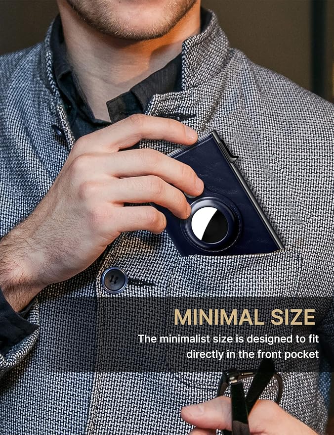typecase Mens Wallet Card Holder for AirTag: Leather Smart Wallet for Men Compatible with Apple Air Tag, RFID Blocking, Slim, Minimalist - 9-14 Card Capacity | ID Window | Cash Slot (Navy)