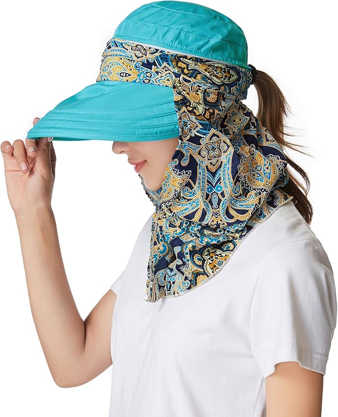 icolor Women Sun Hats UPF 50 Sun Protection Hat Summer Outdoor Neck Shield Flap Visor Hat Ponytail Hats Wide Brim Beach Hat