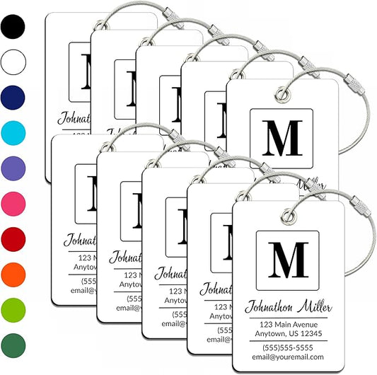 Personalized Luggage Tag | 10 Pack | Custom Luggage Tags for Suitcases | Kids Backpack Tag | 10 Color Options & Choose Font, Font Color