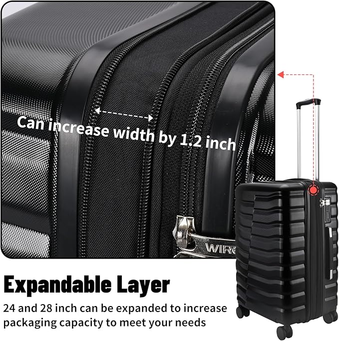 Lightweight Luggage with Spinner Wheels & YKK Zipper, Hard Shell 3-Piece Suitcase ABS+PC Hardside Luggage Set with TSA Lock for Men Travel, Black (20+24+28 inch)