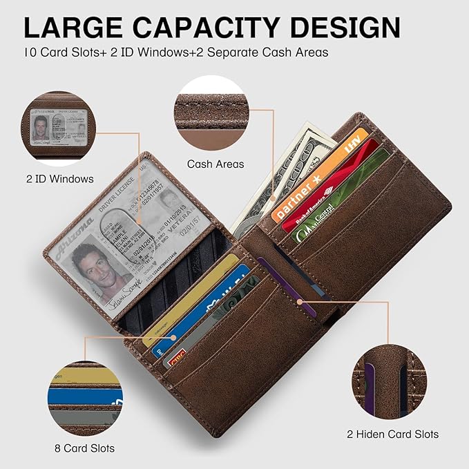 Zitahli Wallet for Men 12 Card Holder Slim Rfid Leather 2 ID Window Wallets With Gift Box Men's Accessories