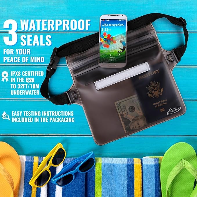 AiRunTech Waterproof Fanny Pack,Phone Pouch Dry Bag for Passport Wallet Purse,Floating Waterproof Bags for Travel Beach Swimming Kayaking Boating Cruise Accessories