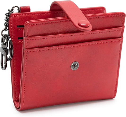 Alldaily Slim Keychain Wallet for Women, RFID Blocking Small Bifold Travel Credit Card Holder (Red)