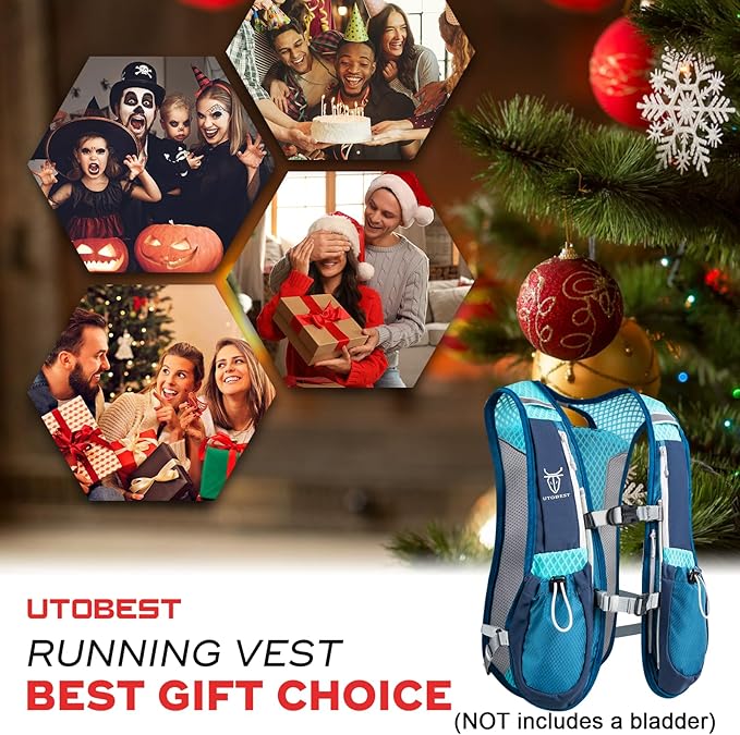 Running Vest, 5L Hydration Vest Lightweight, Breathable and Sweatproof Running Backpack, Adjustable Running Hydration Vest for Trail Running Marathon Race Jogging Cycling