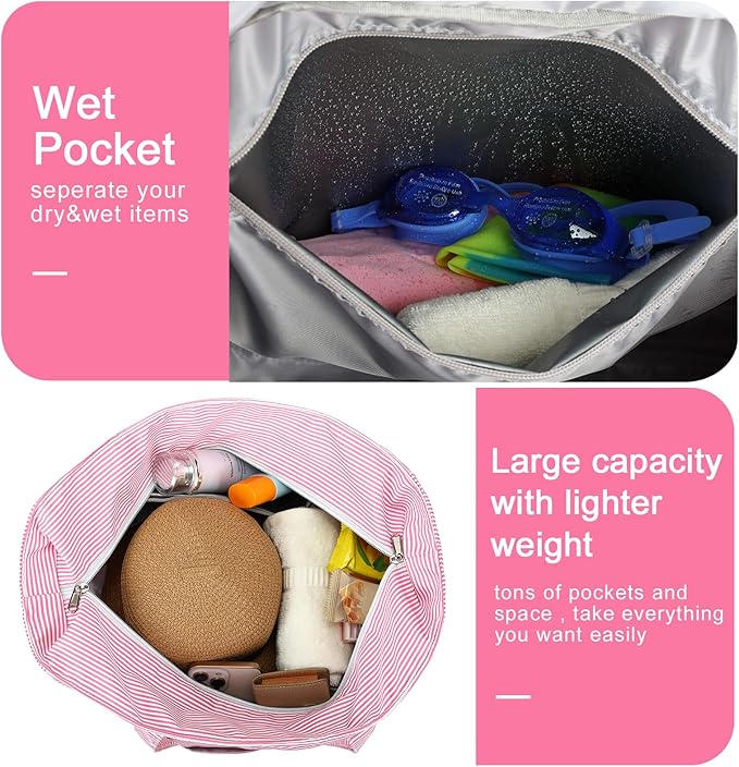 Bluboon Waterproof Beach Tote Pool Bags for Women Ladies Extra Large Carry On Bag With Wet Compartment for Weekender Travel