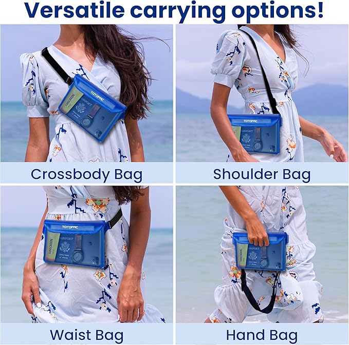2-Pack Waterproof Fanny Pack, Phone Pouch with Waist Strap, 9x6.7 Inch Dry Bag for Phone, Cash, and Valuables – for Swimming, Kayaking, Boating, Snorkeling, and Water Sports (2, Pink + Blue)
