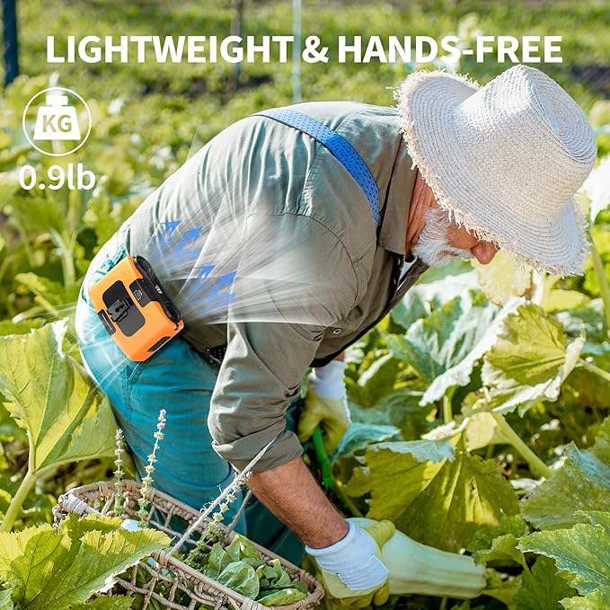 20000mAh Portable Waist Fan, Personal Fan Clip on with Rechargeable Battery operated, 40H Cooling,10 Speeds,16000RPM Hands-Free Belt Neck Fan for Outdoor Jobsite Gardening Camping Travel (Orange)