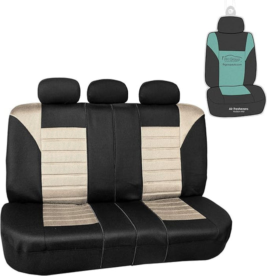 FH Group Automotive Car Seat Covers Rear Set Premium 3D Air Mesh Seat Covers, Airbag Compatible and Split Bench Cover Universal Fit Interior Accessories for Cars Trucks and SUVs - Beige