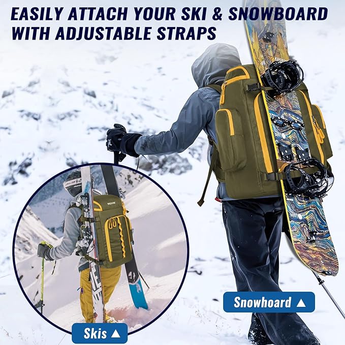 Ski Boot Bag, 65L Durable Travel Backpack, 1680D Nylon Waterproof Snowboard Boot Bag, Skiing and Snowboarding Travel Luggage for Helmet, Goggles, Gloves, Outerwear & Accessories
