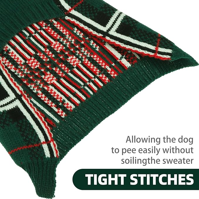 PUPTECK Dog Sweaters for Large Medium Small Dogs - Fall Classic Plaid Style Puppy Holiday Winter Coat Clothes Warm, Green, S