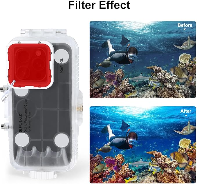 PULUZ Diving Phone Case for iPhone 16 Pro, 130ft/40m Professional Diving Snorkeling Swimming Surfing Underwater Housing Cover for iPhone 16 Pro, Photo & Video Shooting