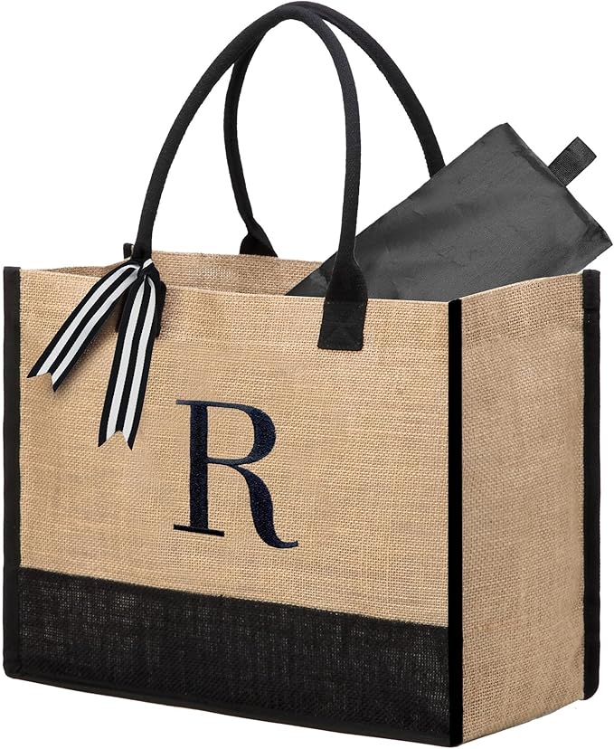 BeeGreen Embroidery Monogram Initial Tote Bag for Women Teacher Mom Friend Personalized Gift for Birthday Beach Work Wedding