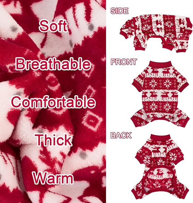 XPUDAC Christmas Dog Sweater Fleece Dog Pajamas for Small Medium Dogs Girl Boy Winter Puppy Clothes Holiday Puppy Onesie Cat Pjs Jammies, M