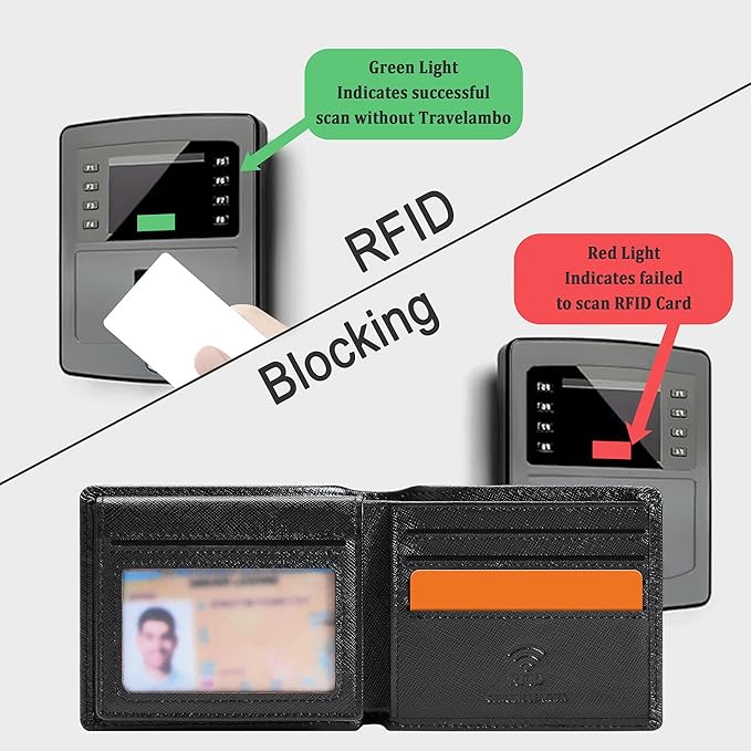 Travelambo Genuine Leather Wallet for Men with Gift Box - Handmade Bifold Stylish - Mens Wallets Rfid Blocking with 2 ID Windows