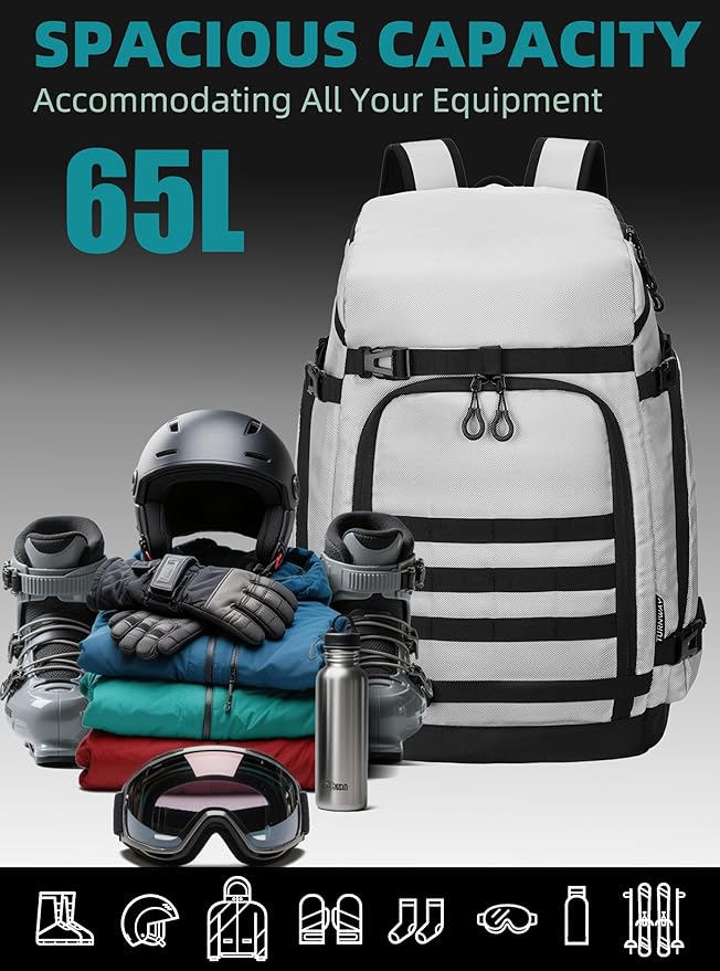 New Ski/Snowboard Boot Bag/Skating Bag | Excellent for Store and Transport Gear, Helmet, Goggles & Accessories | Travel with Waterproof Exterior, Reflective Strip for Men, Women (Silver)