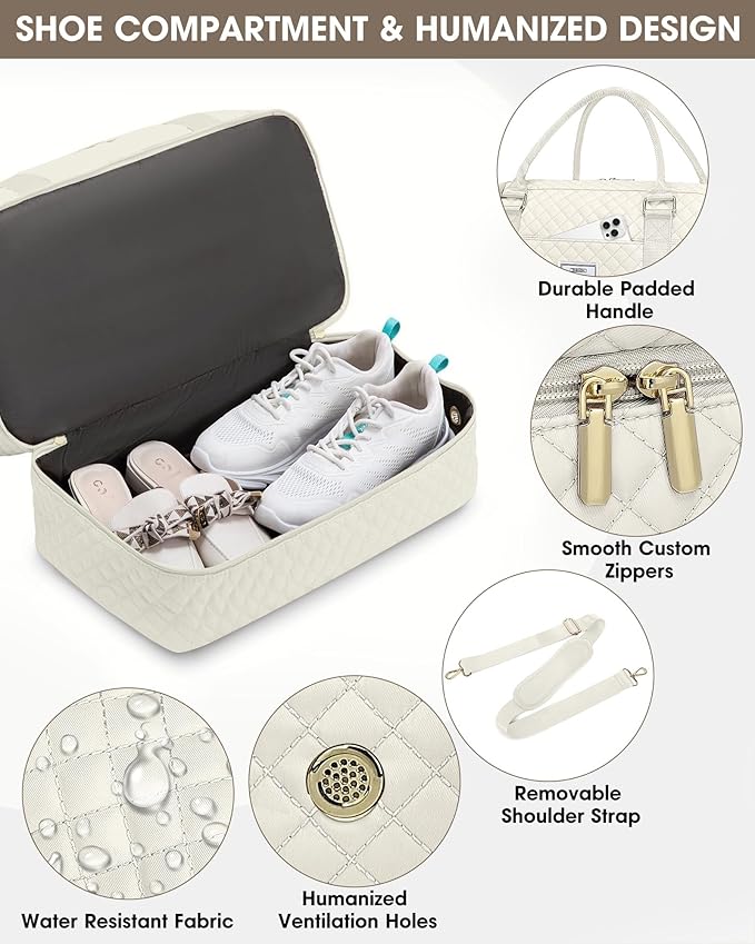 Travel Duffle Weekender Bags for Women: Overnight Bag with Shoe Compartment Carry On Bags with Toiletry & Wet Pocket Large Tote Hospital for Women Labor Delivery Beige