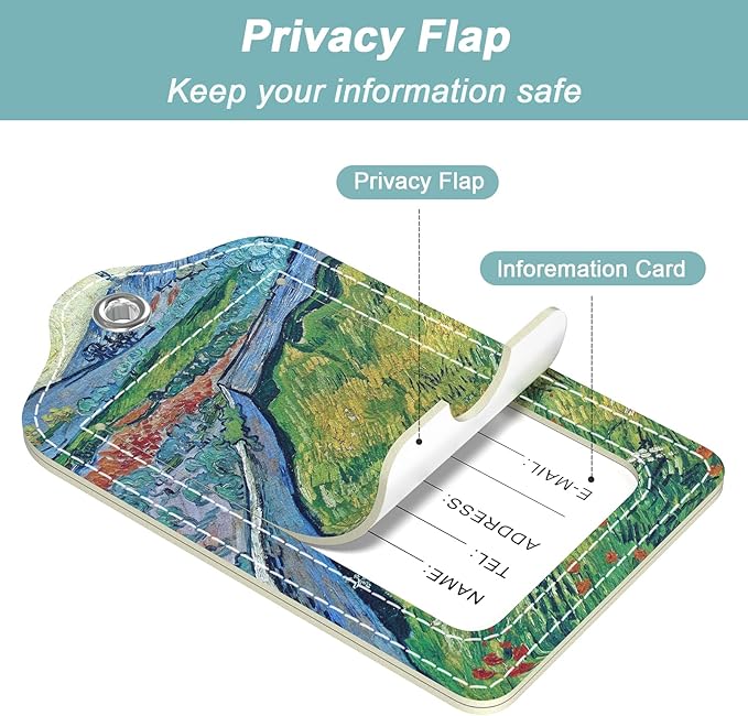 Rimilak 3 Pcs PU Leather Luggage Tags for Suitcase, Travel Cruise Luggage Tag with Privacy Flap, Name ID Label and Metal Loop for Women Men Baggage Handbag School Bag Backpack, Ink Field