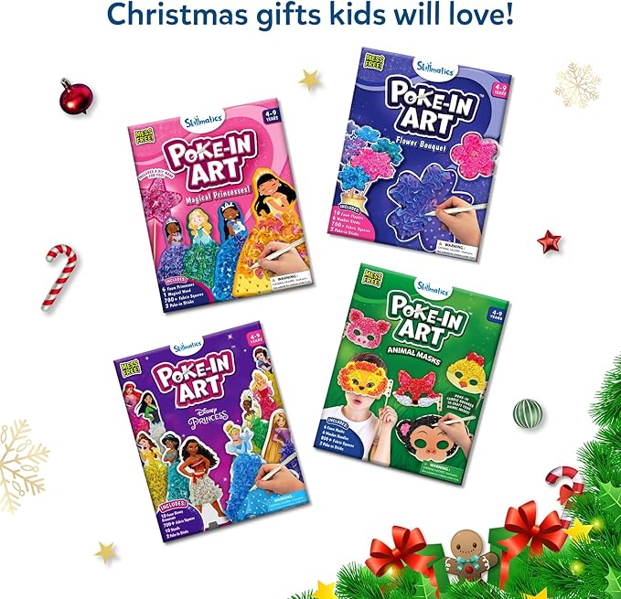 Skillmatics Poke-in Art - Flower Bouquet, Mess-Free Creative Activity, DIY Wood Craft Kits, Gifts for Girls & Boys Ages 4, 5, 6, 7, 8, 9